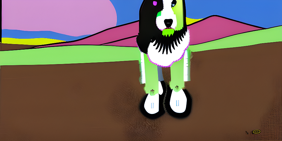 A pop art robot sheepdog in the Black Mountans