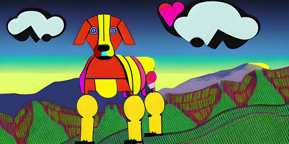 A pop art robot sheepdog in the Black Mountans